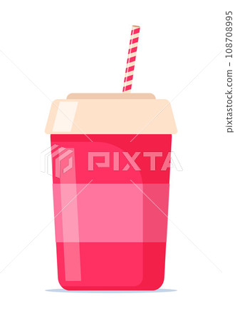 Disposable paper beverage cup for soda with drinking straw. Vector flat isolated illustration. 108708995