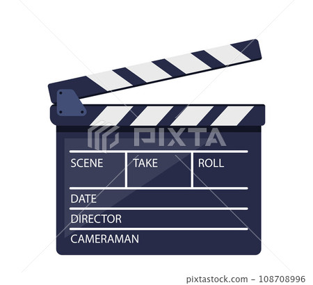 Clapperboard. Black and white movie slate. Cinematography and filmmaking equipment. Film clapper. Vector illustration. 108708996