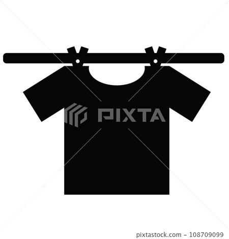 Drying clothes icon. Wash the T-shirt on clothespins. Clothesline Rope sign. flat style. 108709099