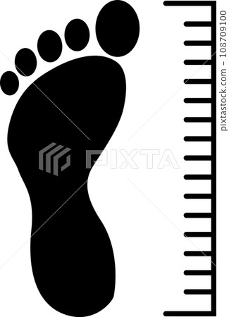 Square measure foot size icon. Bare foot measuring sign. Square measure shoe size symbol. flat style. 108709100