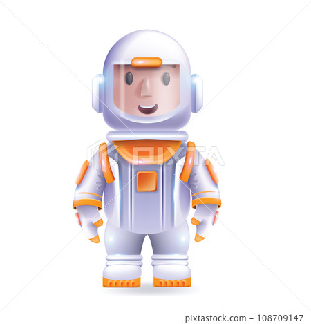 3D cartoon astronaut, vector cute spaceman game character, children education cosmos illustration.  108709147