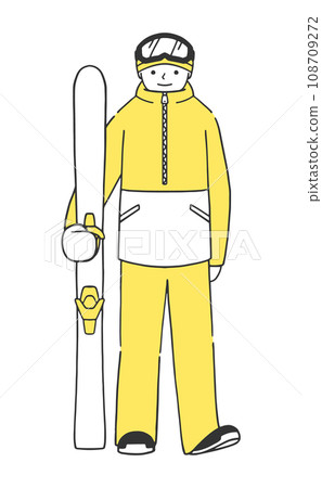 拿著滑雪板的男性滑雪者插畫素材 拿著滑雪板的男性滑雪者插畫素材 108709272
