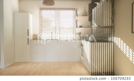 a modern and spacious kitchen. 3D render 108709283