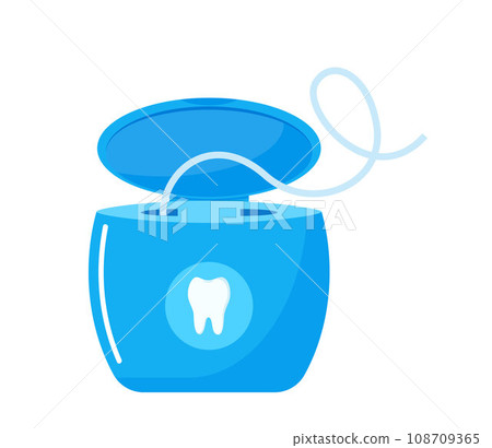Dental floss, medical and dentistry healthcare. Thread of floss silk to clean between the teeth after eating. Vector illustration. 108709365