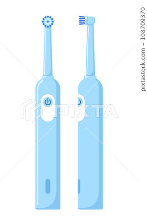 Electric toothbrush from different sides. Dental tool for oral hygiene. Vector illustration. 108709370