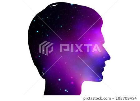 Vector illustration of human head silhouette with galaxy 108709454
