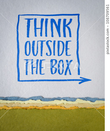 think outside the box - inspirational concept - handwriting on art paper, business, education and personal development 108709561