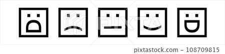 Line square face feedback customer satisfaction scale. Rating happy and sad faces rating. Line square face feedback customer satisfaction scale. Rating happy and sad faces rating. 108709815