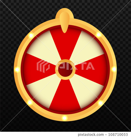 Wheel of fortune with winning colorful sector vector graphic illustration. Cartoon lottery roulette lucky machine design gambling chance winning isolated on white background 108710033