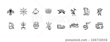 Native american aztec icon drawings. African tribal hand drawn symbols Native american aztec icon drawings. African tribal hand drawn symbols 108710038