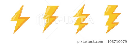 Pixel 8 bit lightning bolt retro icon. 8 bit old game zap thunder 108710079