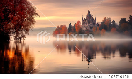 Lake with island and castle in europe Lake with island and castle in europe 108710136