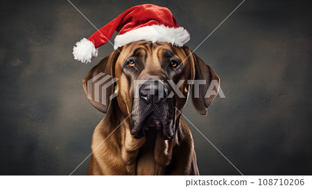 Dog in Santa Claus hat. 108710206