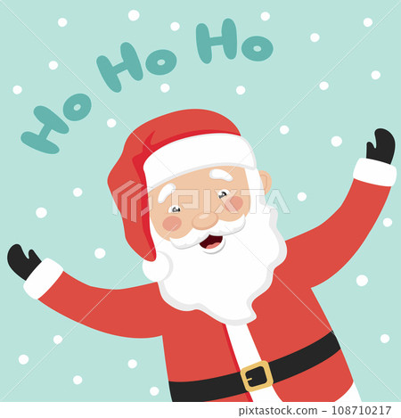 Merry Christmas and New Year greeting card. Cute Santa Claus is waving his hands. Vector illustration in cartoon style. Merry Christmas and New Year greeting card. Cute Santa Claus is waving his hands. Vector illustration in cartoon style. 108710217