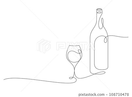 wineglass and bottle thin line continuous drawing minimalist 108710478