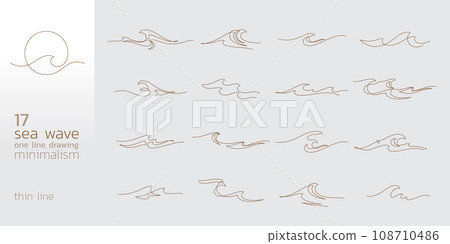 set of sea wave one line minimalism style thin line 108710486