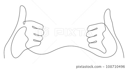 two hands thumb up in one line drawing positive gesture minimalism 108710496