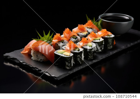 Set of sushi rolls. Japanese food. Generative AI Set of sushi rolls. Japanese food. Generative AI 108710544