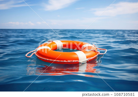 Lifebuoy in the sea. Rescue equipment. Generative AI 108710581