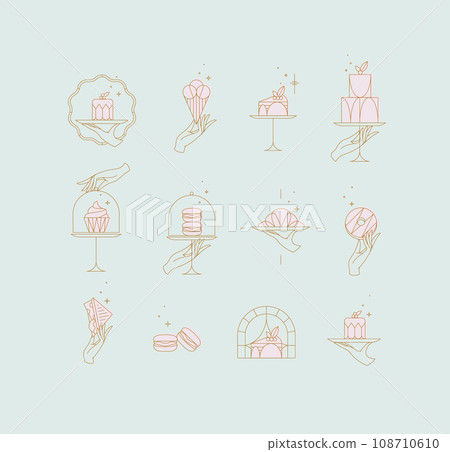 Desserts on cake stand labels art deco turquoise and pink Desserts on cake stand labels art deco turquoise and pink 108710610