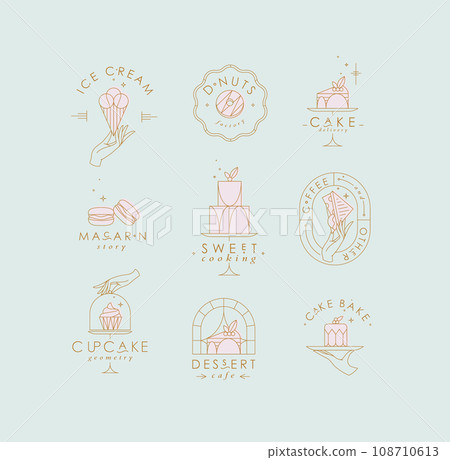 Bakery dessert labels art deco turquoise and pink 108710613