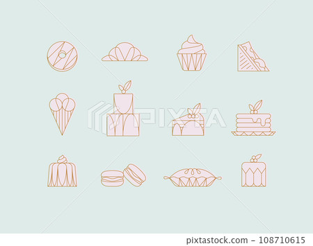 Dessert icons art deco turquoise and pink Dessert icons art deco turquoise and pink 108710615