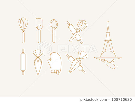Bakery tools art deco icons beige and white Bakery tools art deco icons beige and white 108710620