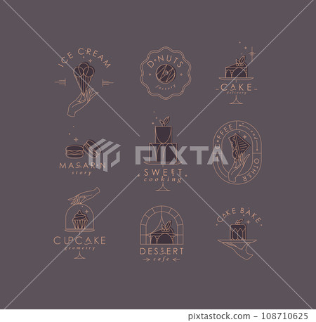 Bakery dessert labels art deco brown and chocolate - Stock Illustration ...