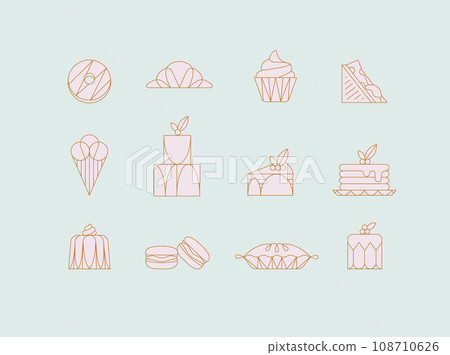 Dessert icons art deco turquoise and pink Dessert icons art deco turquoise and pink 108710626