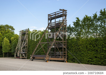 Construction for pruning trees and shrubs in the summer Imperial Palace Schoenbrunn Park Construction for pruning trees and shrubs in the summer Imperial Palace Schoenbrunn Park 108710684