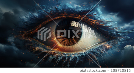 Mystical Eye Amidst Elemental Chaos, A Portal to Another Realm. AI generation 108710815