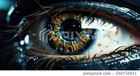 Eye of the Future: Intricate Circuitry Interlaced with Human Vision. AI generation Eye of the Future: Intricate Circuitry Interlaced with Human Vision. AI generation 108710831