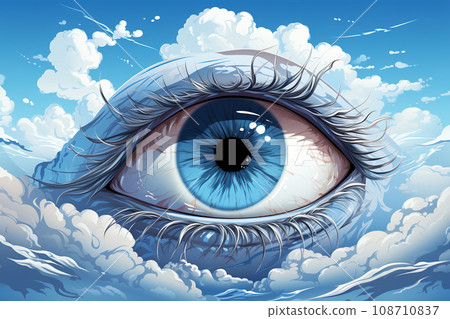 Majestic Skyward Eye Amidst Fluffy Clouds, a Vision of Nature's Beauty. AI generation Majestic Skyward Eye Amidst Fluffy Clouds, a Vision of Nature's Beauty. AI generation 108710837
