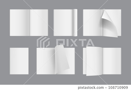 Magazine pages. Opened paper of brochures or magazines decent vector realistic mockup templates 108710909