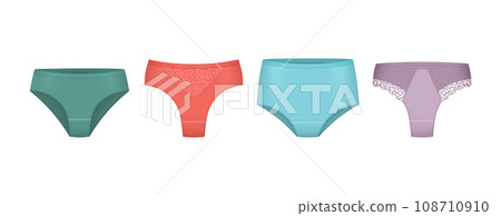 Woman panties. Collection of female realistic textile panties decent vector templates set 108710910