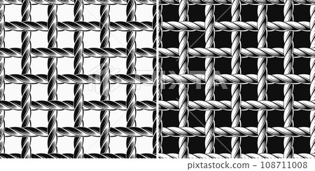 Set of seamless patterns with loose interwoven ropes. Mat, rug with traditional plain weave. Burlap weave. Vintage style. Not AI Set of seamless patterns with loose interwoven ropes. Mat, rug with traditional plain weave. Burlap weave. Vintage style. Not AI 108711008