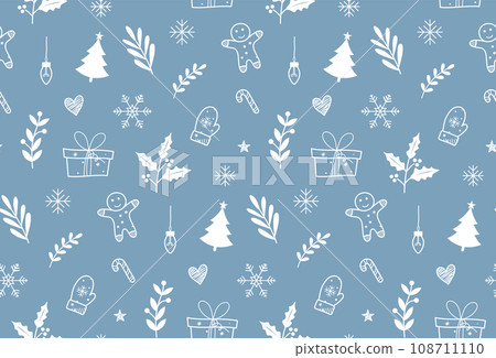 Winter Christmas seamless pattern hand drawn and detailed. Winter pattern. Christmas tree pattern Winter Christmas seamless pattern hand drawn and detailed. Winter pattern. Christmas tree pattern 108711110