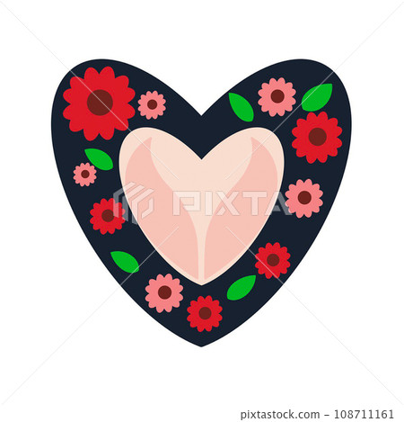 Beautiful heart with flowers illustration on white background 108711161