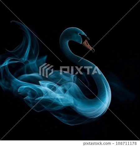 Blue swan, the contours of a beautiful bird on black dissolve and blur in the smoke, beautiful natural background, fabulous creative wallpaper 108711178