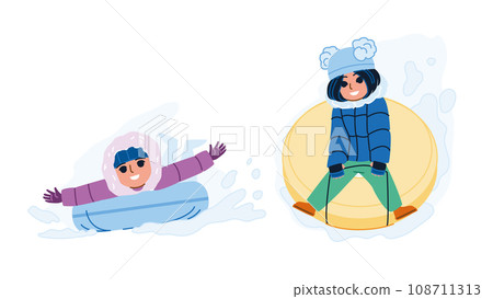 kid hill sled vector kid hill sled vector 108711313