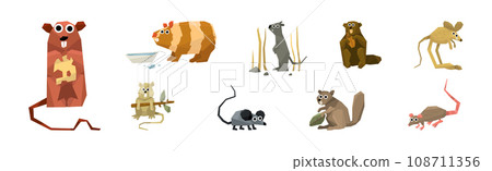 Funny Rodent Animal with Tail and Teeth Vector Set Funny Rodent Animal with Tail and Teeth Vector Set 108711356