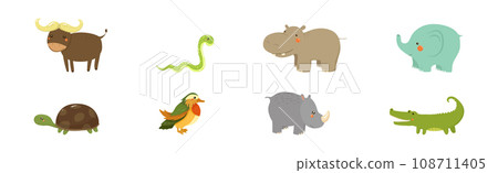 Funny African Animals and Zoo Fauna Vector Set Funny African Animals and Zoo Fauna Vector Set 108711405