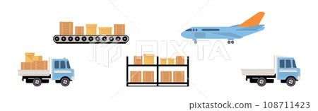 Order Delivery and Logistics with Parcel and Transport Vector Set 108711423