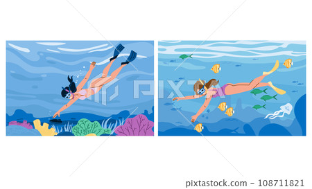 thailand woman snorckeling vector thailand woman snorckeling vector 108711821