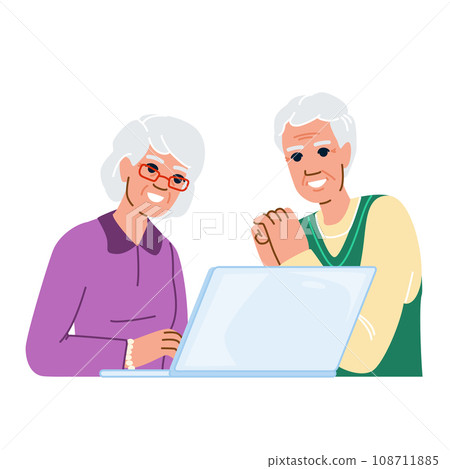mature seniors using laptop vector 108711885