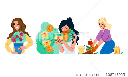 nature garden woman planting flowers vector nature garden woman planting flowers vector 108712035