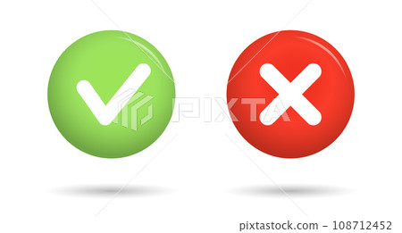 Green check mark and red cross icon. Isolated checkmarks, checklist signs, approval icon. Vector 108712452