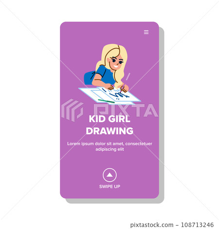 kid girl drawing vector 108713246