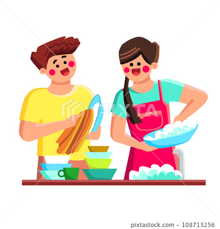 couple doing housework vector 108713256