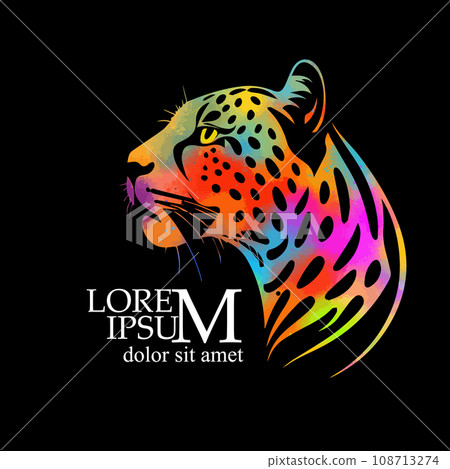 Cheetah rainbow logo. hand drawing. Not AI, Vector illustration 108713274